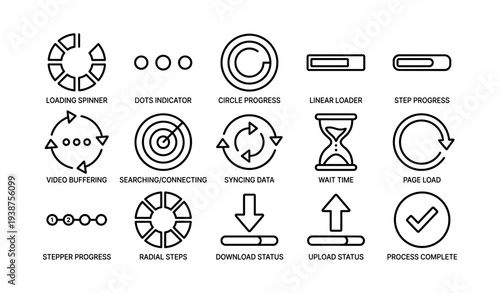 Loading icons collection: diverse progress indicators for web and app design
