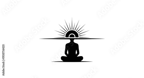 Peaceful silhouette meditating under a radiant sun symbol representing spiritual awakening and