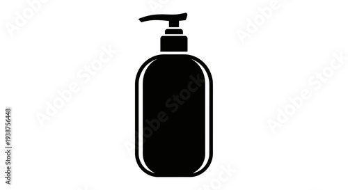 Sleek black silhouette icon of a modern pump dispenser bottle for liquid soap or hand sanitizer