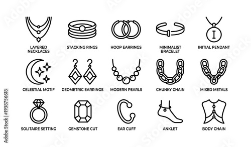 Variety of jewelry designs including necklaces, rings, earrings, bracelets, and chains