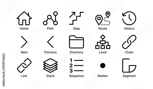 Simple black icon set featuring navigation and organization symbols