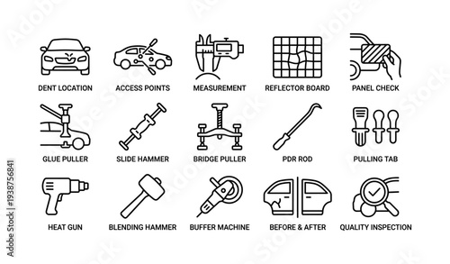 Automotive tool icon set for car repair and maintenance