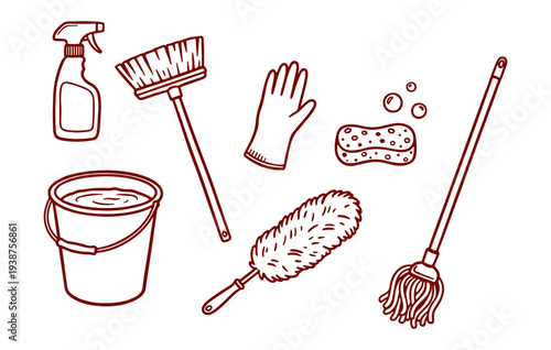 Household cleaning tools for home hygiene and tidiness