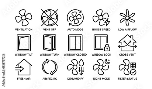 Ventilation and airflow icons for home automation systems