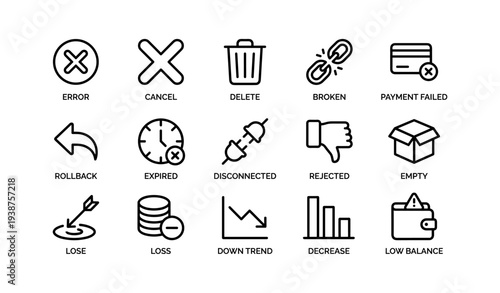 Error, cancel, delete, and other common icon symbols for digital interfaces