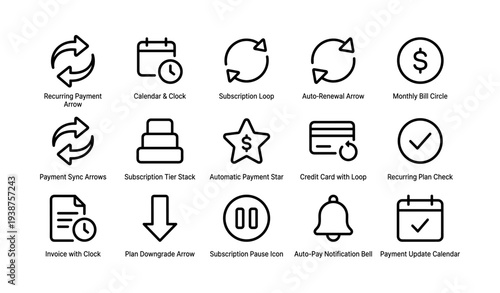 Financial management icons for subscriptions and payments