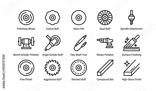 Various buffing tools and attachments for surface finishing and polishing