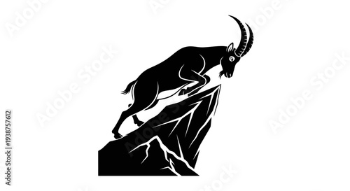 Powerful mountain ibex silhouette vector illustration showcasing dynamic agility on a precipitous