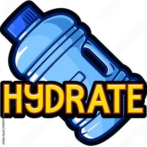 hydrate water bottle cartoon sticker illustration
