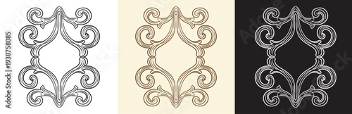 Set of vintage scroll engraving design element illustration