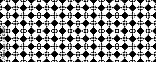 Seamless monochrome pattern with black and white diamond shapes and small checkered grid textures