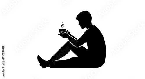 Minimalist silhouette capturing a person enjoying a comforting hot beverage in quiet contemplation