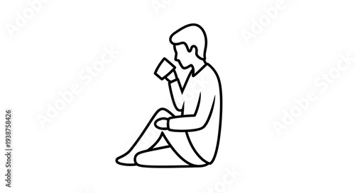 Minimalist outline of a person seated on the floor enjoying a quiet beverage break