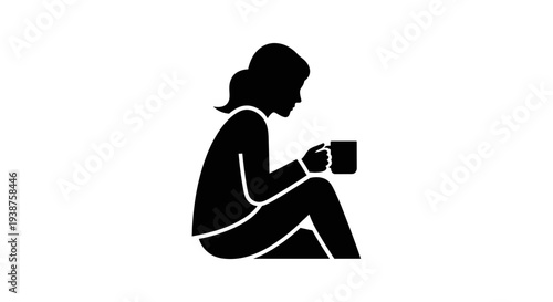 Stylized figure sitting calmly, holding a cup, a quiet personal pause illustration