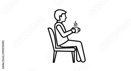 Simple outline illustration of a person enjoying a hot beverage while comfortably seated