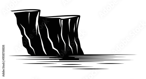 Dramatic silhouette of an imposing coastal cliff rising majestically from the tranquil ocean