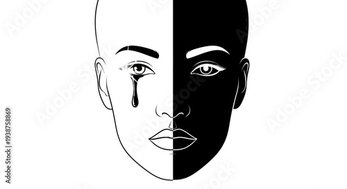 Striking visual representation of emotional duality and contrasting human expressions in