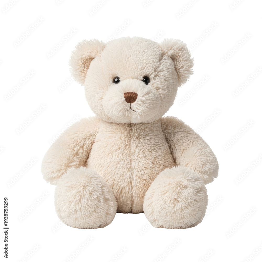 Fototapeta premium Fluffy cream colored teddy bear with brown nose and black eyes isolated on a transparent background