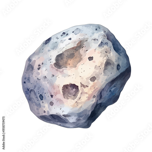 Watercolor asteroid moon rock isolated on white background
