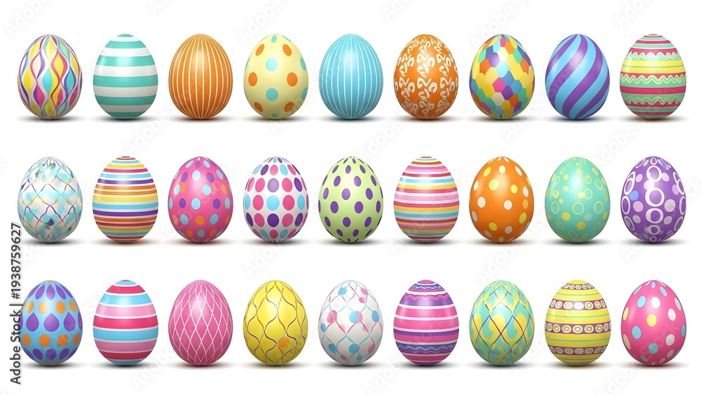 Obraz premium Vibrant easter eggs in various colors and patterns