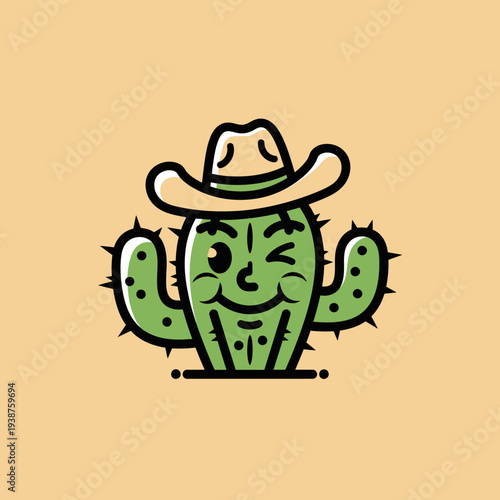 Cactus Cartoon Character Wearing Cowboy Hat.