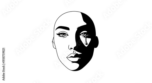 Striking vector illustration portraying a nuanced emotional state with contrasting light and shadow