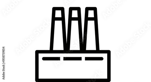 Minimalist outline icon depicting an industrial factory building with three distinct smokestacks