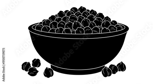 Stylized black and white illustration of a bowl brimming with wholesome chickpeas ready for
