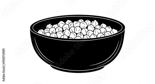 Monochromatic illustration of a bowl filled with wholesome chickpeas, perfect for healthy culinary