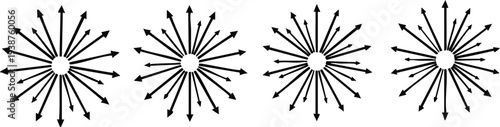 Four black starburst arrow radiating outwards from a central point on a white background