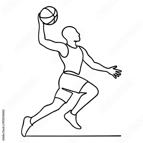 Basketball Dunk Player, Black silhouette of another basketball player mid-air holding ball.