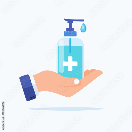 Hand holding a bottle of hand sanitizer for hygiene and protection.
