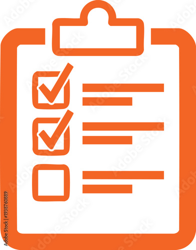 Orange clipboard with a checklist and two completed tasks on a white background done