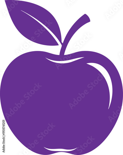 Purple apple with a leaf and stem on a white background for fruit symbol food