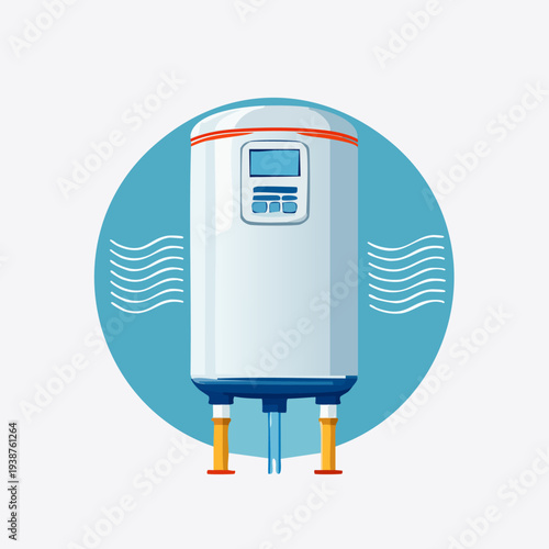 Modern Electric Water Heater with Digital Display and Wavy Lines.
