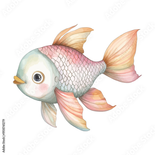 Watercolor Pink and Pearl Fish Illustration with Iridescent Scales
