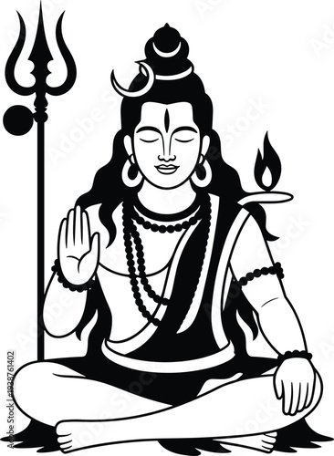 PrintLord Shiva illustration, Hindu deity artwork, meditative posture design