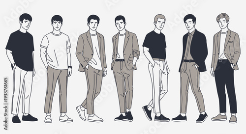 Young Men in Various Outfits Standing