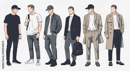 Young Man in Various Outfits and Accessories