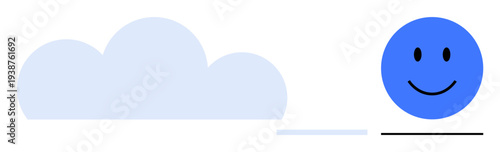 Digital communication concept. Cloud and smiling face positivity and connectivity. Digital communication promoting social connection and inspiration. For technology brands, apps, collaboration