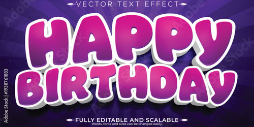 A vibrant purple vector text effect for a happy birthday greeting card