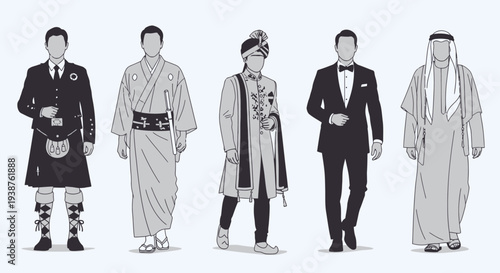 Men in Traditional and Formal Attire from Around the World