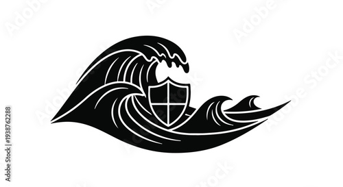 Black shield wave protection symbol illustration