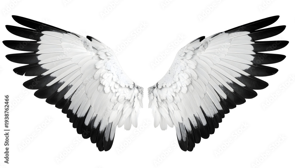 Obraz premium Duality Balance Wings Light & Dark Harmony of black and white angel wings mockup isolated on transparent background