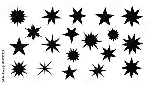 Black Star Shapes Collection Isolated Decorative Vector Set