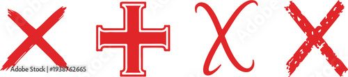 Red X Marks and Cross Symbols Collection Isolated Vector Set