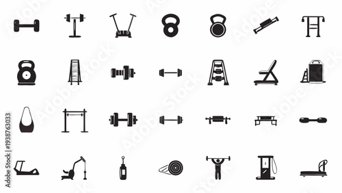Collection of modern fitness equipment icons for gym and workout