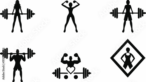 People lifting weights in various exercise poses