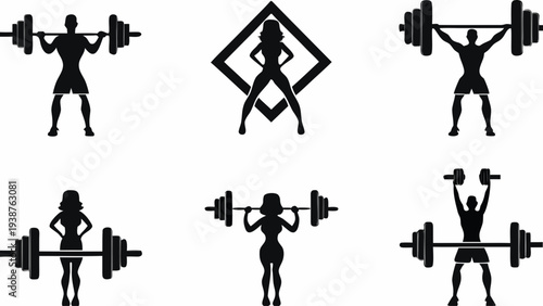 Fitness enthusiasts lifting weights in dynamic poses