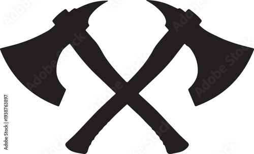 Crossed battle axe silhouette for medieval fantasy and viking themes